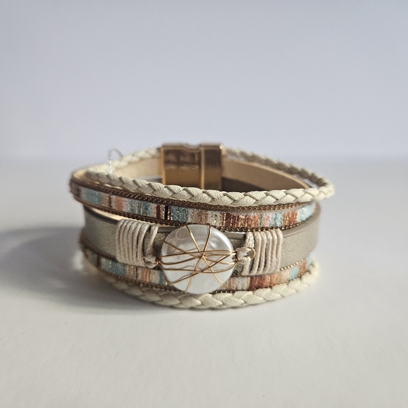Bohemian Leather Bracelet with Magnetic Buckle - Picture 6 of 6